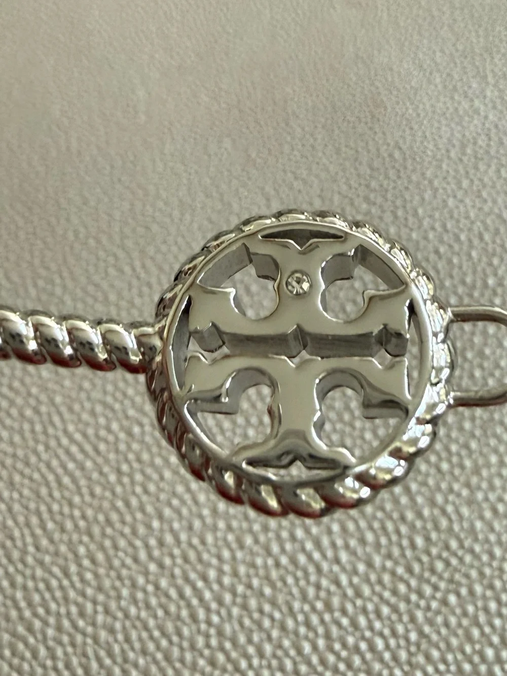 Tory Burch Silver Tone Logo Disc Bangle Bracelet